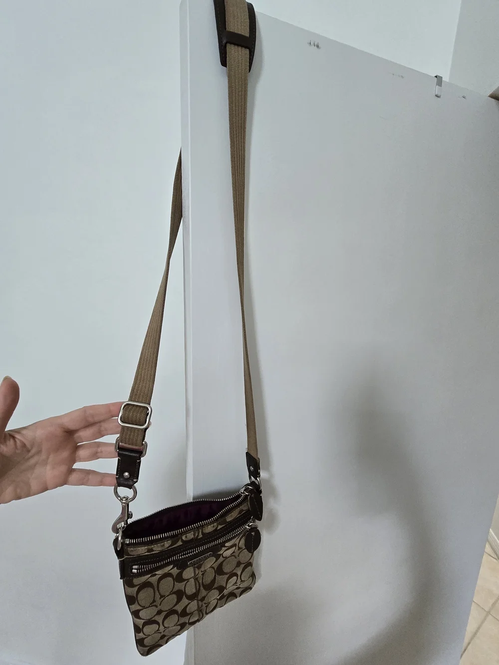 Vintage Coach Brown Signature Canvas Crossbody Bag